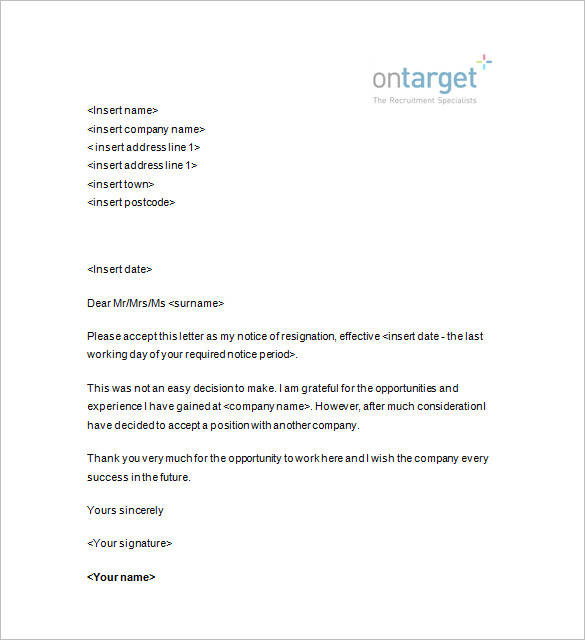 resignation with 2 weeks notice