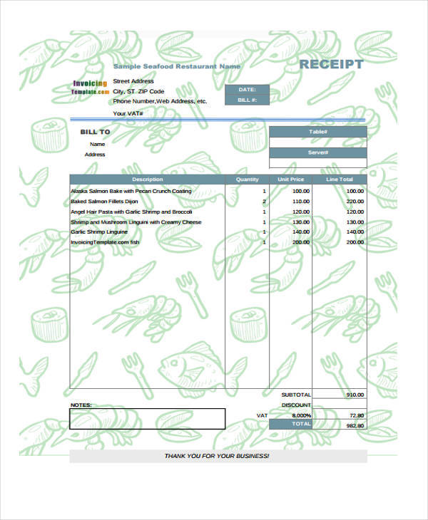 restaurant bill receipt template