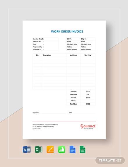 restaurant work order invoice template