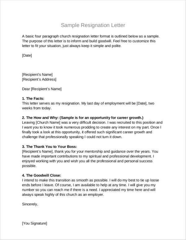 Free 10 Church Resignation Letter Samples And Templates In Pdf