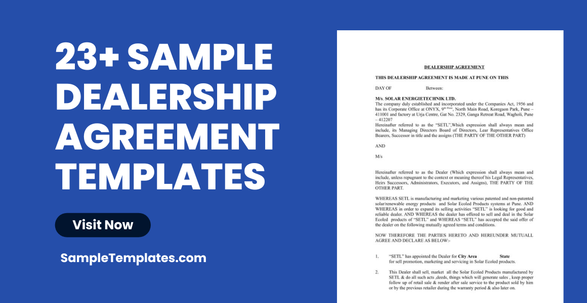 Sample Dealership Agreement Templates