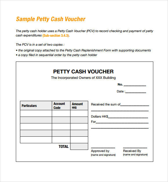 sample petty cash receipt template