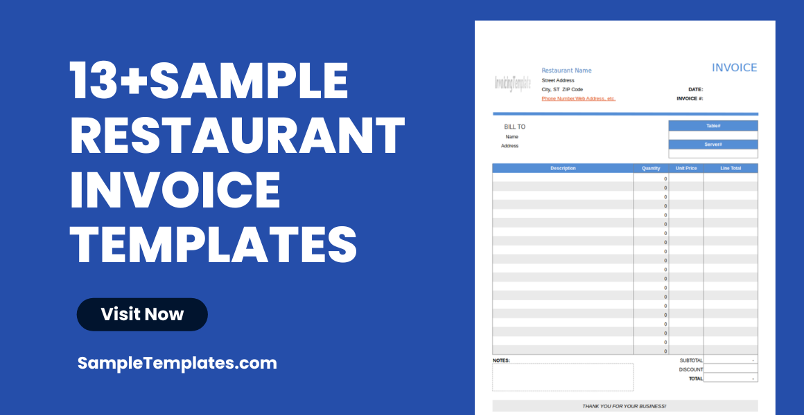 Sample Restaurant Invoice Templates