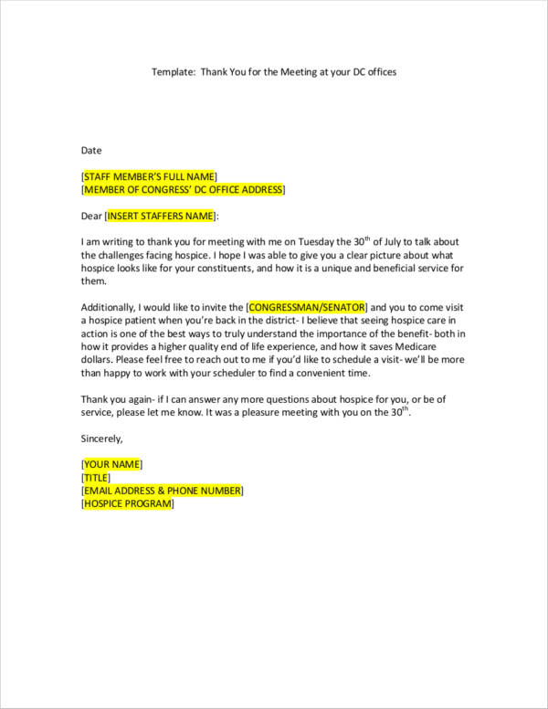 thank you meeting letter Letter and Samples  You Templates in 11 Thank FREE Meeting