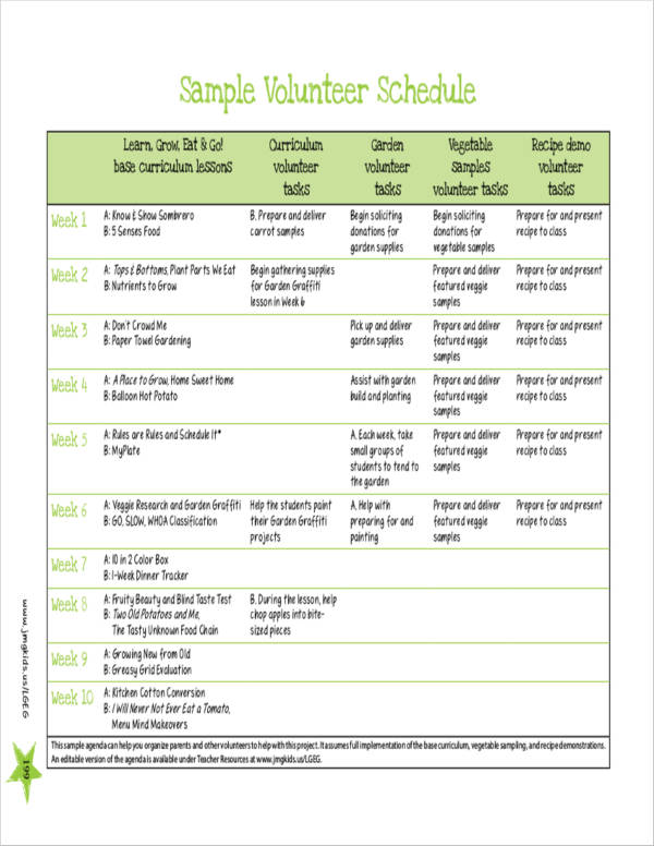 Volunteer Schedule Template Free Printable Templates