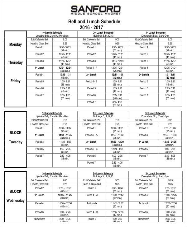 Lunch Schedule Template