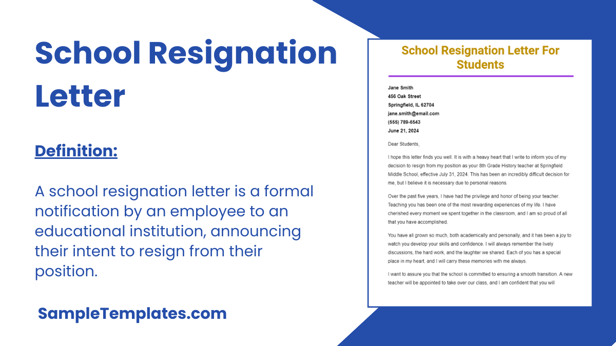 School Resignation Letter