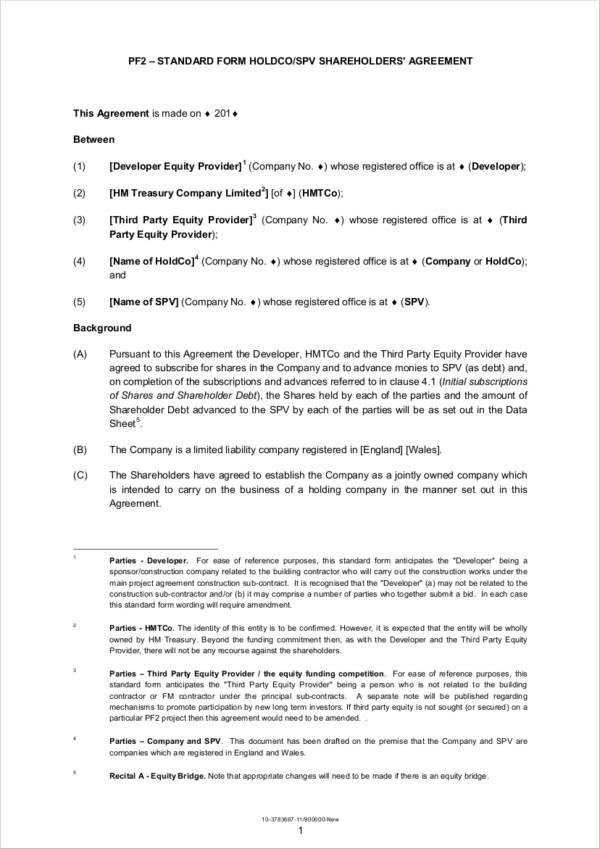 shareholders agreement standard form