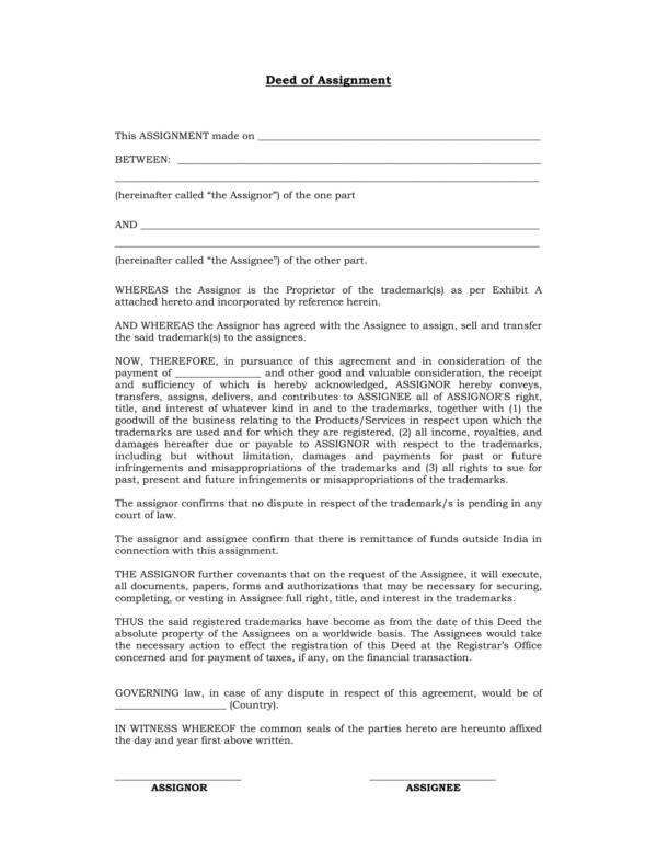 deed of assignment single tenant