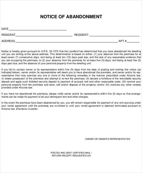 simple notice of abandonment template