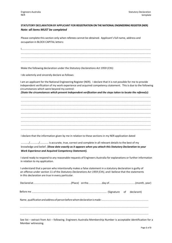 statutory declaration statement template