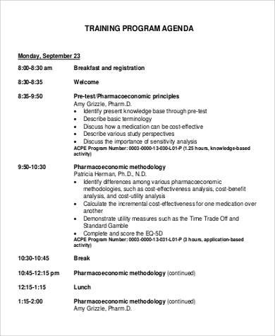 training program agenda