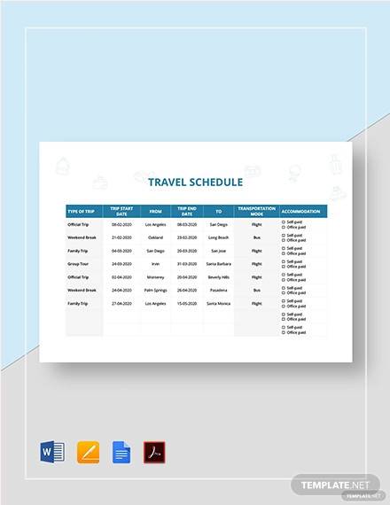 travel schedule template