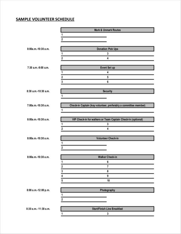 volunteer schedule template