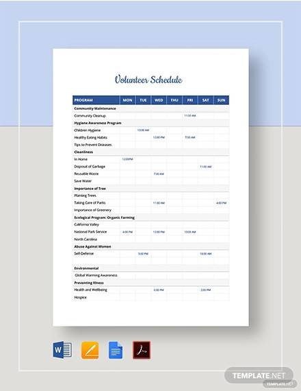 Free 6 Volunteer Schedule Samples And Templates In Pdf Ms Word