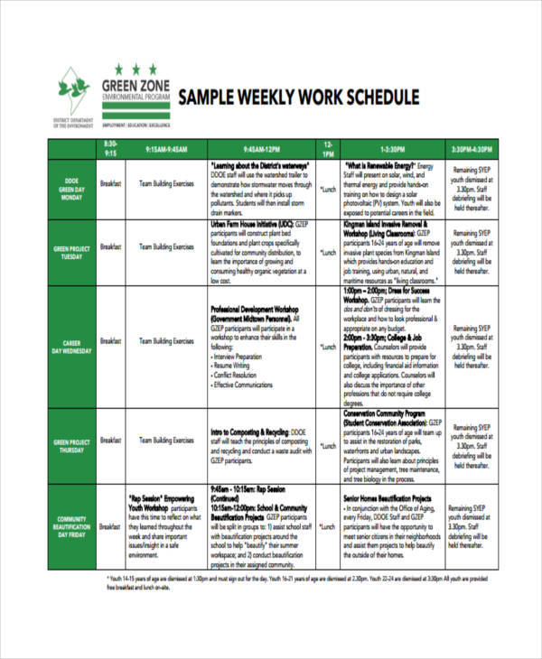 Free 12 Job Schedule Samples And Templates In Pdf Ms Word