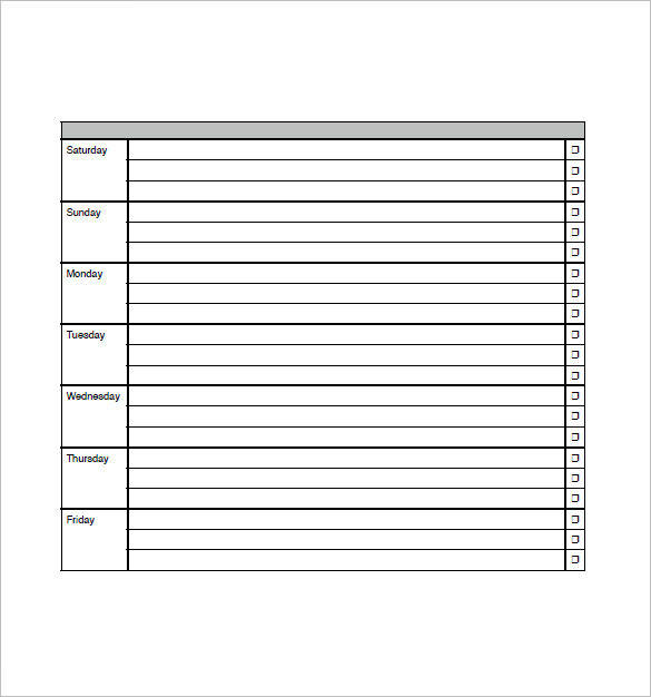 weekly project task schedule template