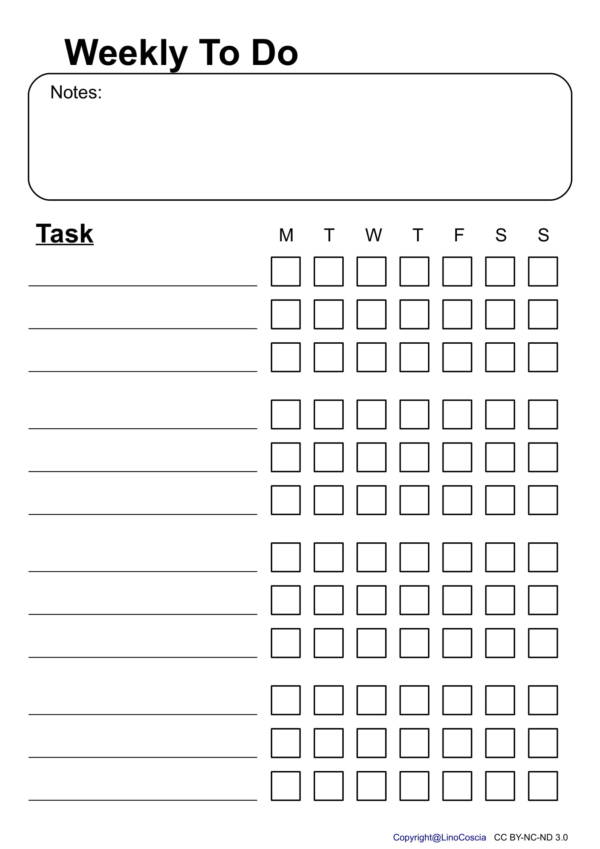 weekly task schedule template with notes
