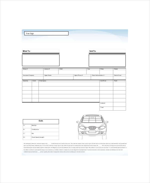 windshield invoice repair template