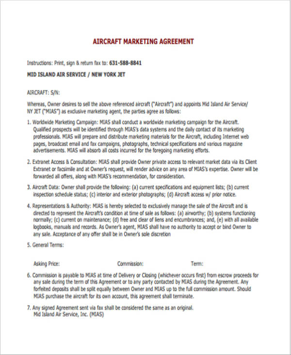aircraft marketing agreement