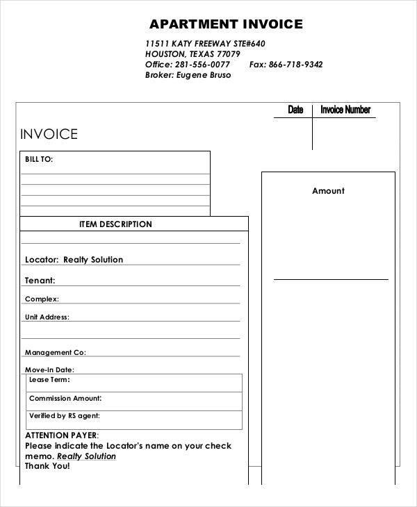 apartment rental invoice template