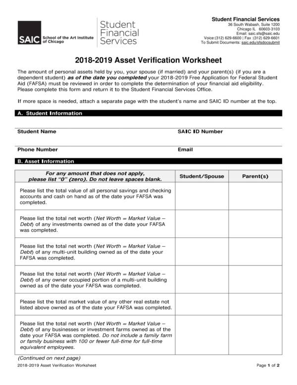 asset verification worksheet 1