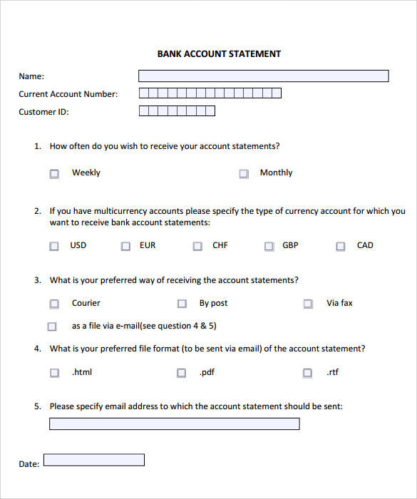 bank account statement template