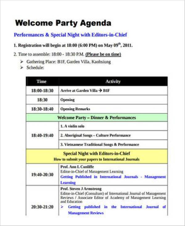 basic welcome party agenda