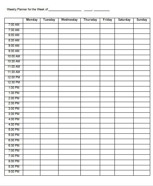 blank family schedule template in word