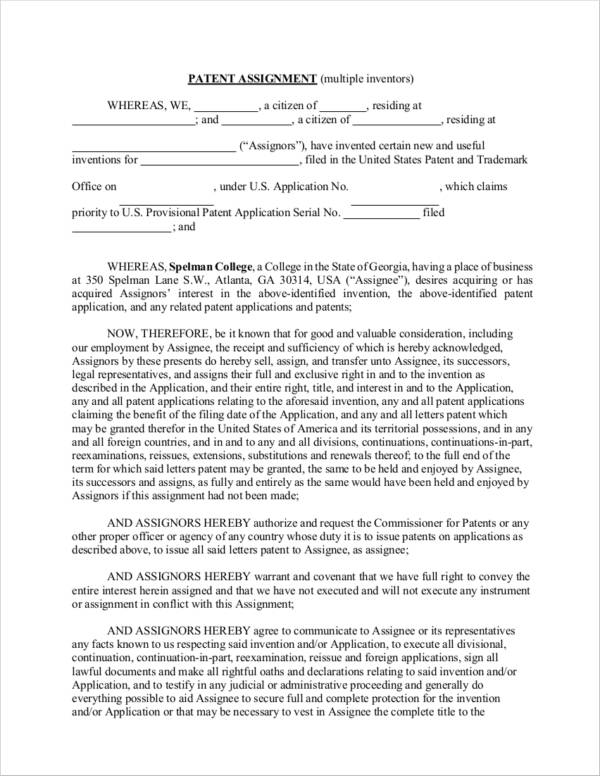 deed of assignment patent