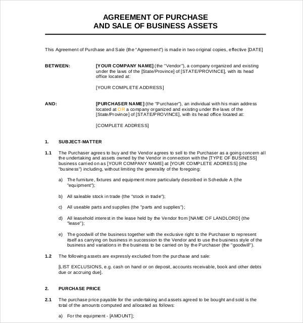 Free 4 Sample Business Sale Agreement Templates In Pdf Ms Word 0279