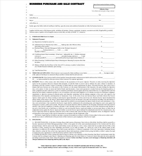 business purchase sale contract