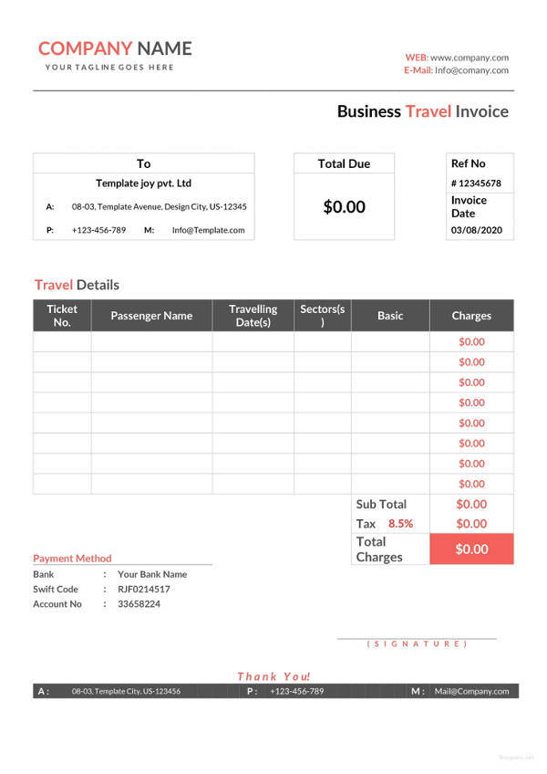 business travel invoice template