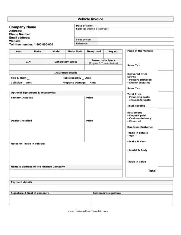 car sale invoice