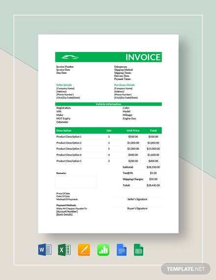 Free 11 Car Sale Invoice Templates In Pdf Ms Word Docs