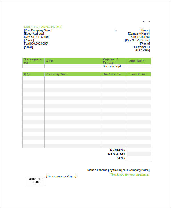 Free Printable Cleaning Invoice Template - Printable Word Searches
