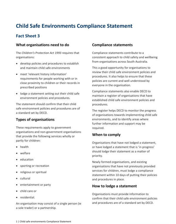 child safe environments compliance statement