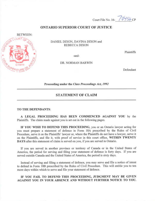 class action statement of claim 01