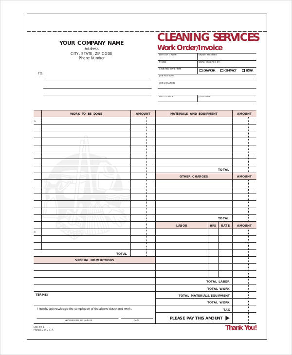 Free Printable Cleaning Invoice Template Printable Templates