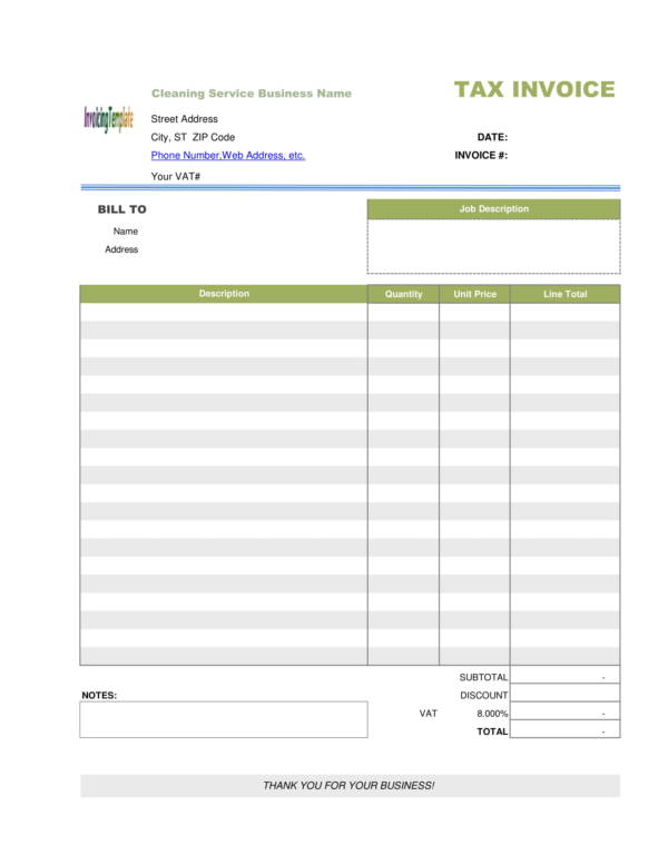 commercial cleaning invoice template