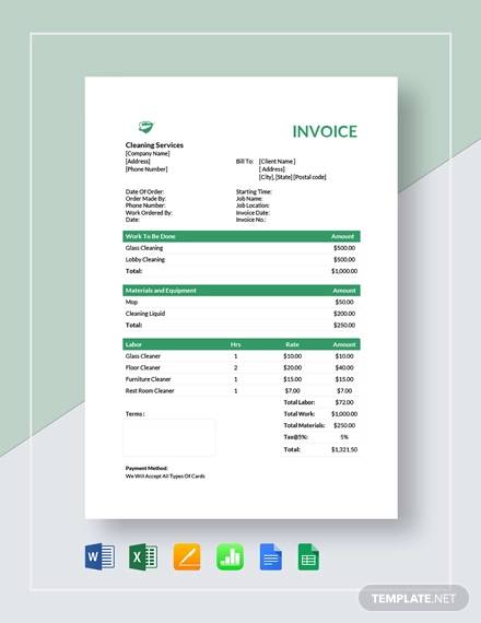 cleaning services invoice sample