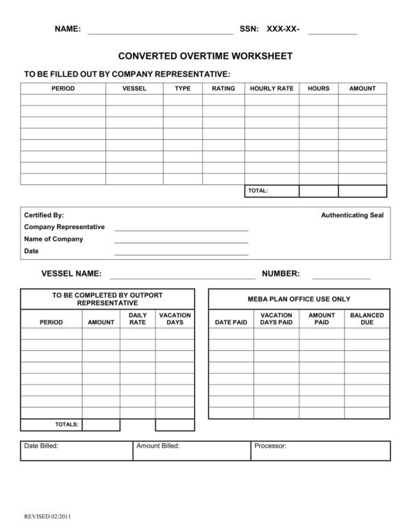 Calculating Overtime Pay Worksheets