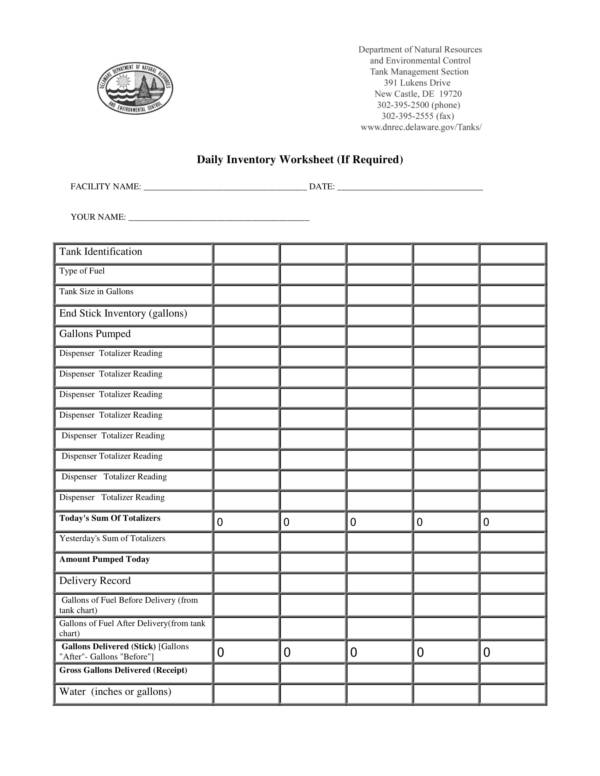daily inventory worksheet 1