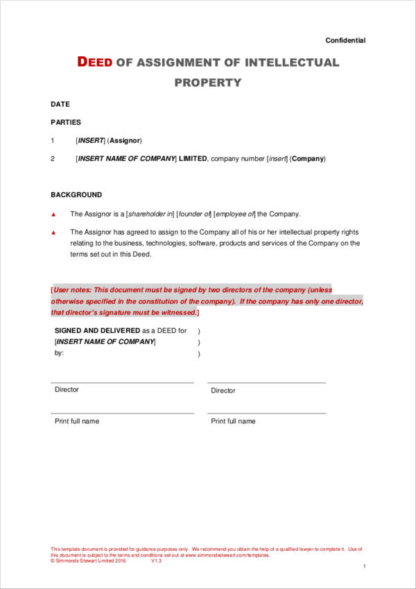patent deed of assignment