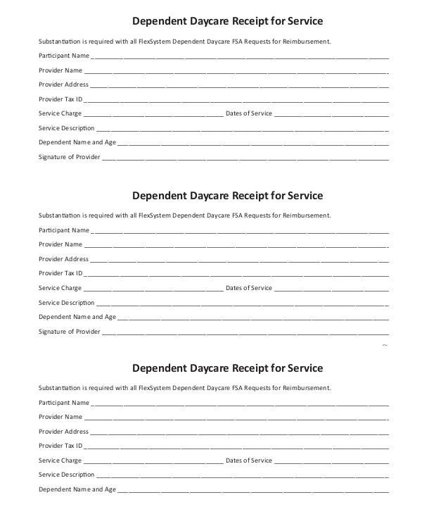 dependent daycare service receipt