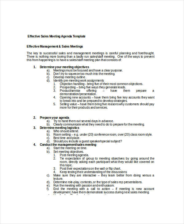 effective sales meeting agenda template