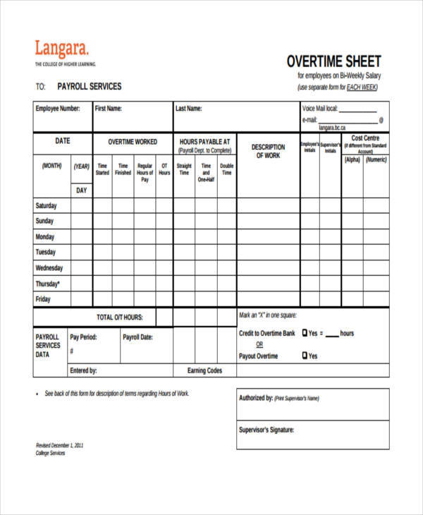 employee overtime worksheet template