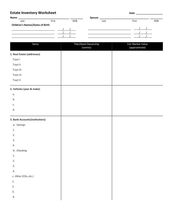 estate inventory worksheet template with instructions 4