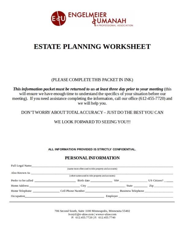 estate planning worksheet template