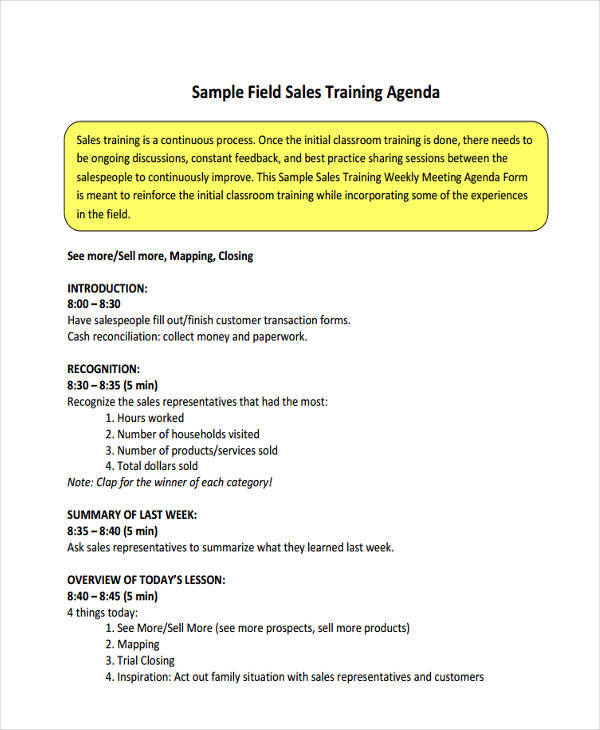 field sales training agenda